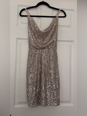 TFNC Champagne Sequin Strapless Cowl Dress